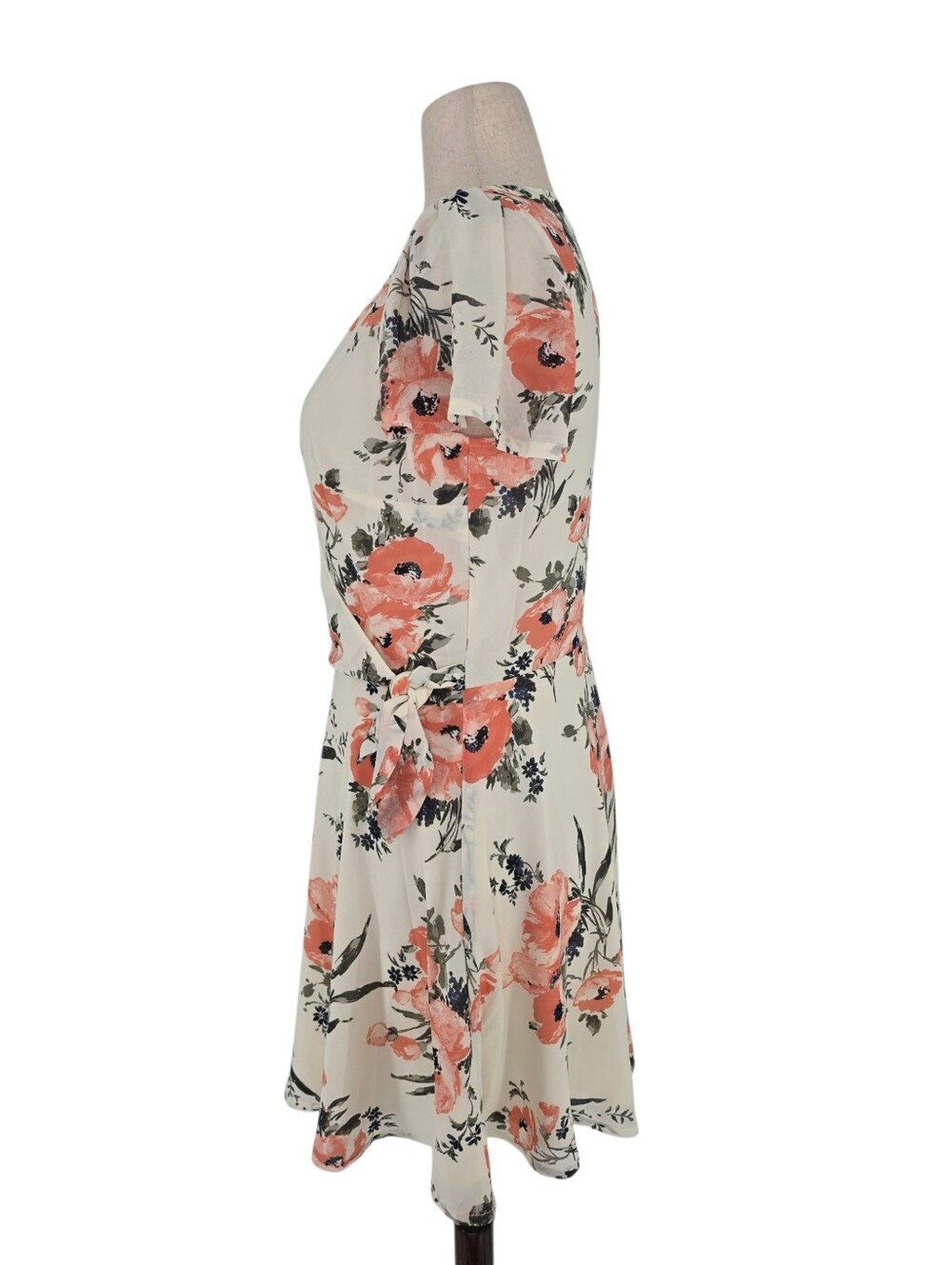 Abercrombie & Fitch Floral Wrap Mini Dress L Cream Coral Fit & Flare - Picture 5 of 11